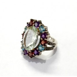 Very Pretty Multi Sone Engagement Rings, Green Amethyst Rings Sold 925 Sterling Silver Rings